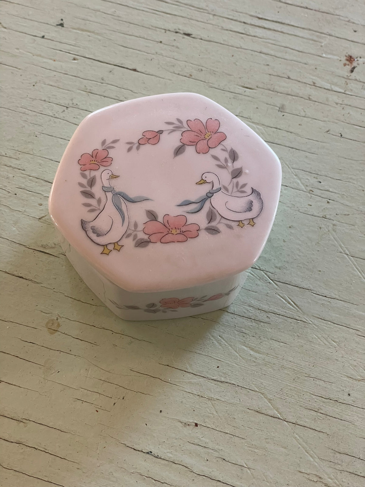 Vintage Flower and Geese Trinket Box