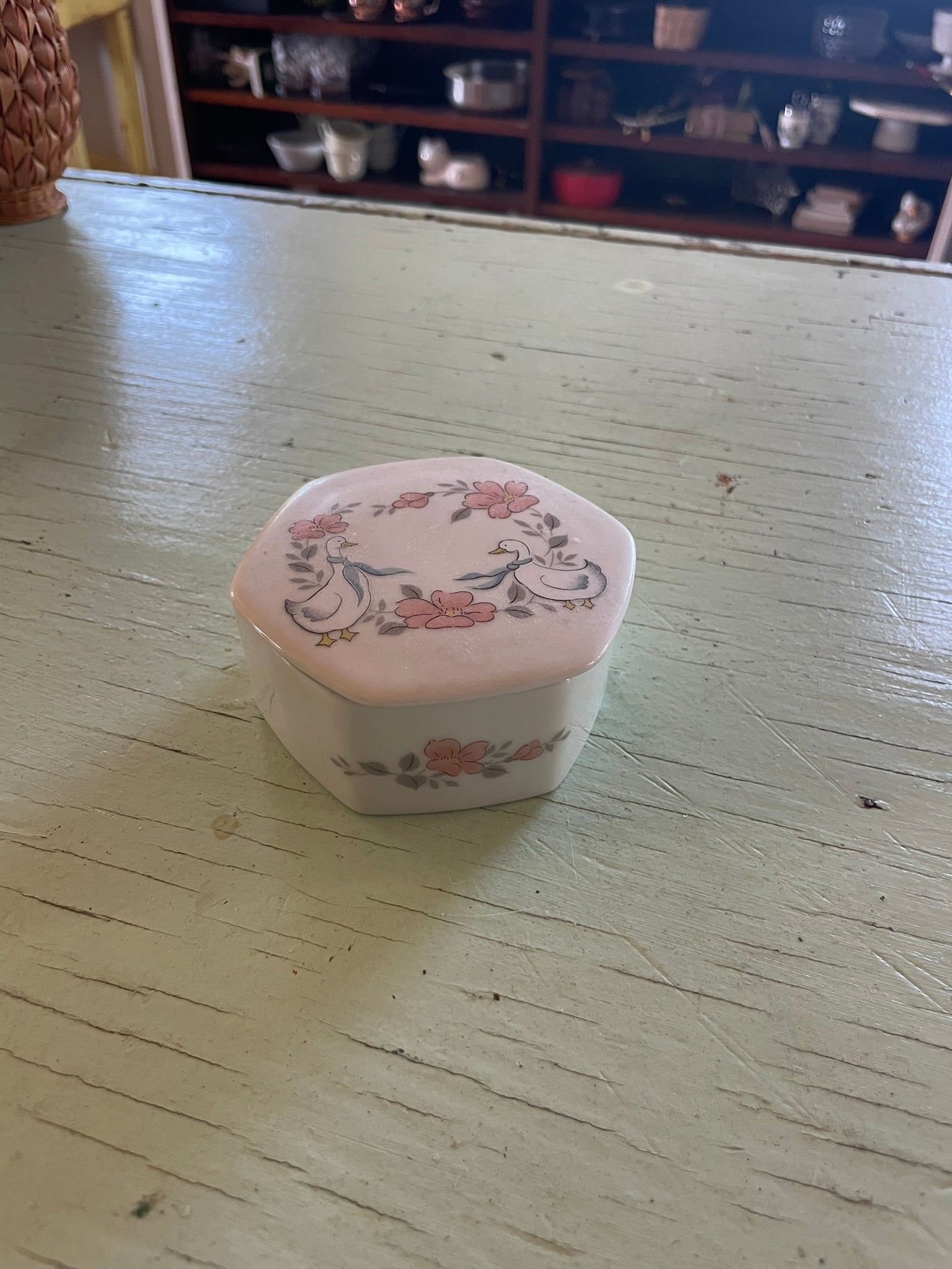 Vintage Flower and Geese Trinket Box