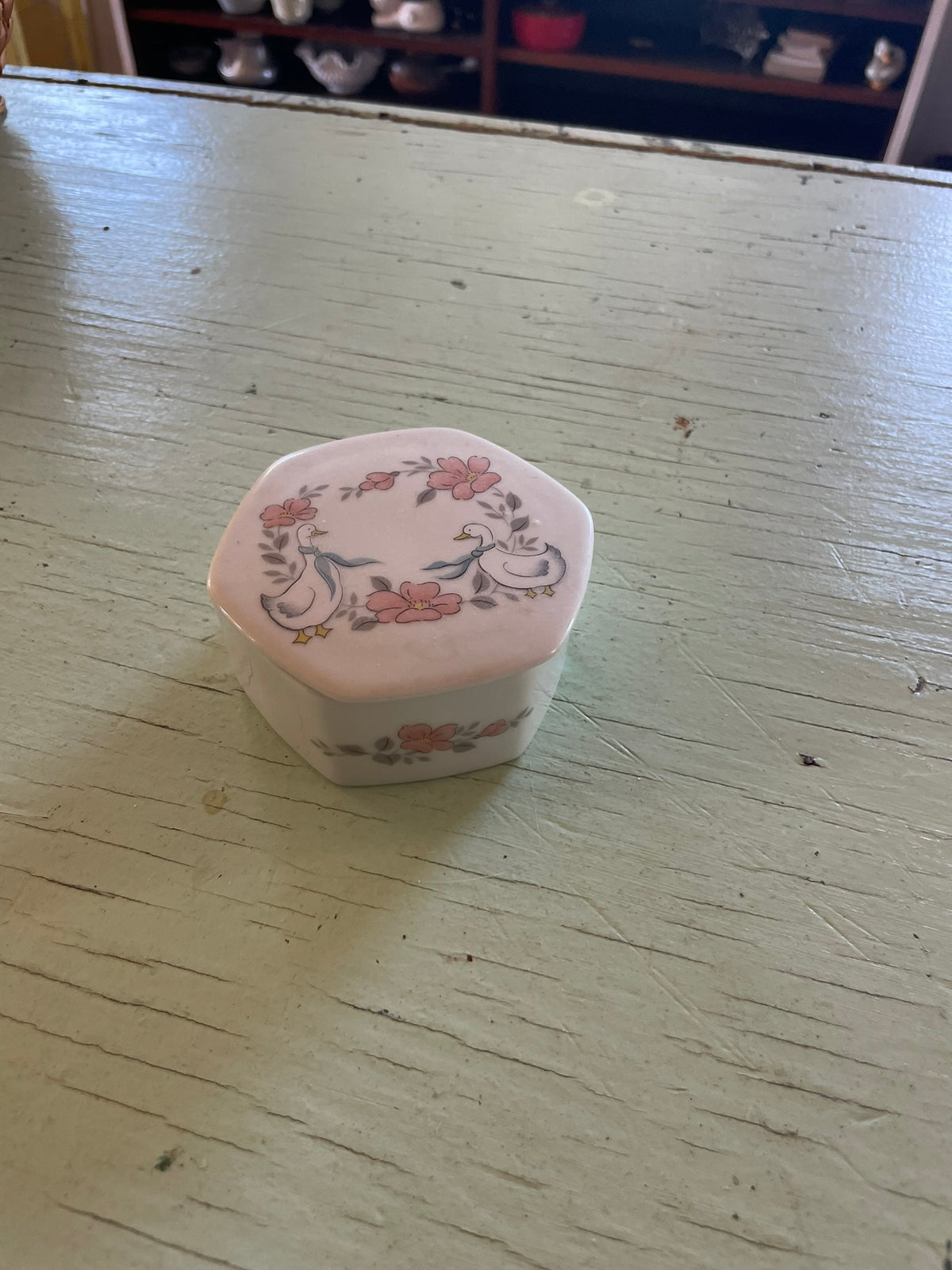 Vintage Flower and Geese Trinket Box