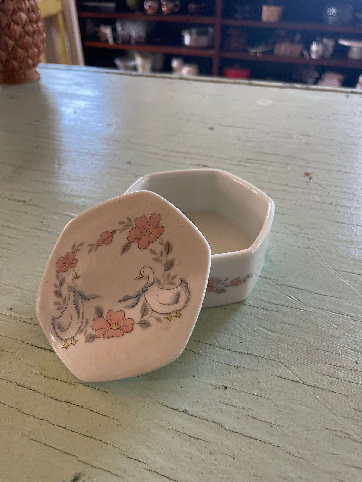Vintage Flower and Geese Trinket Box