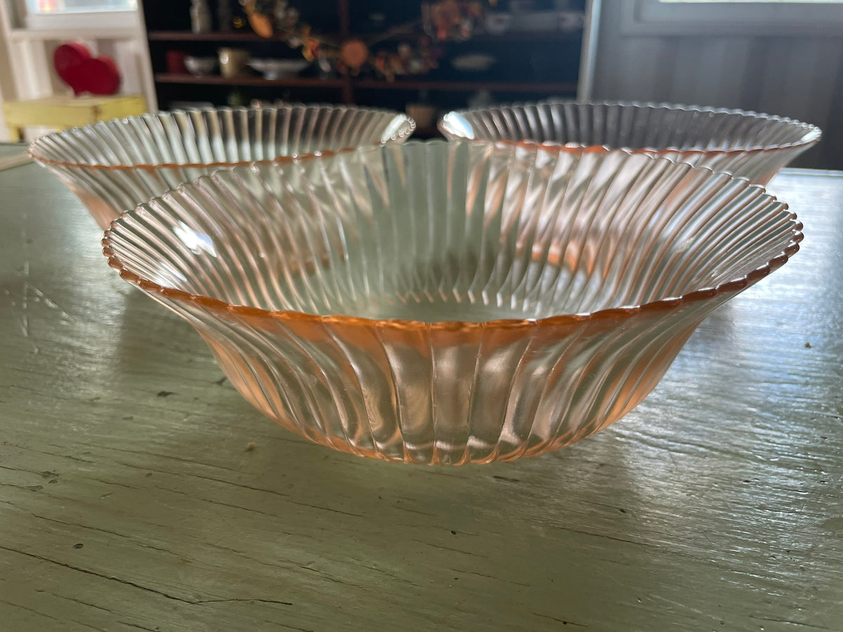 Pink Depression Glass Serving Bowls, Petalware by Macbeth Evans - Set of 3