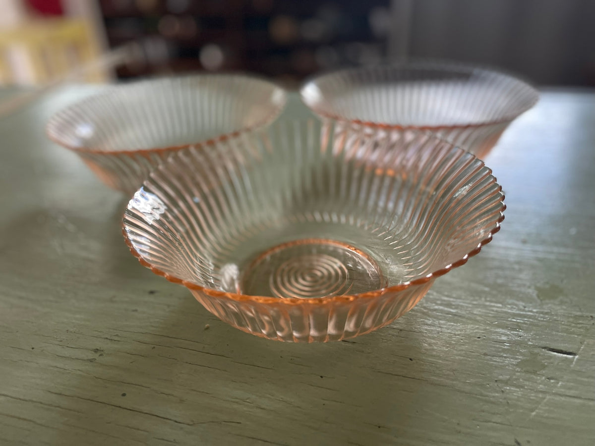 Pink Depression Glass Serving Bowls, Petalware by Macbeth Evans - Set of 3