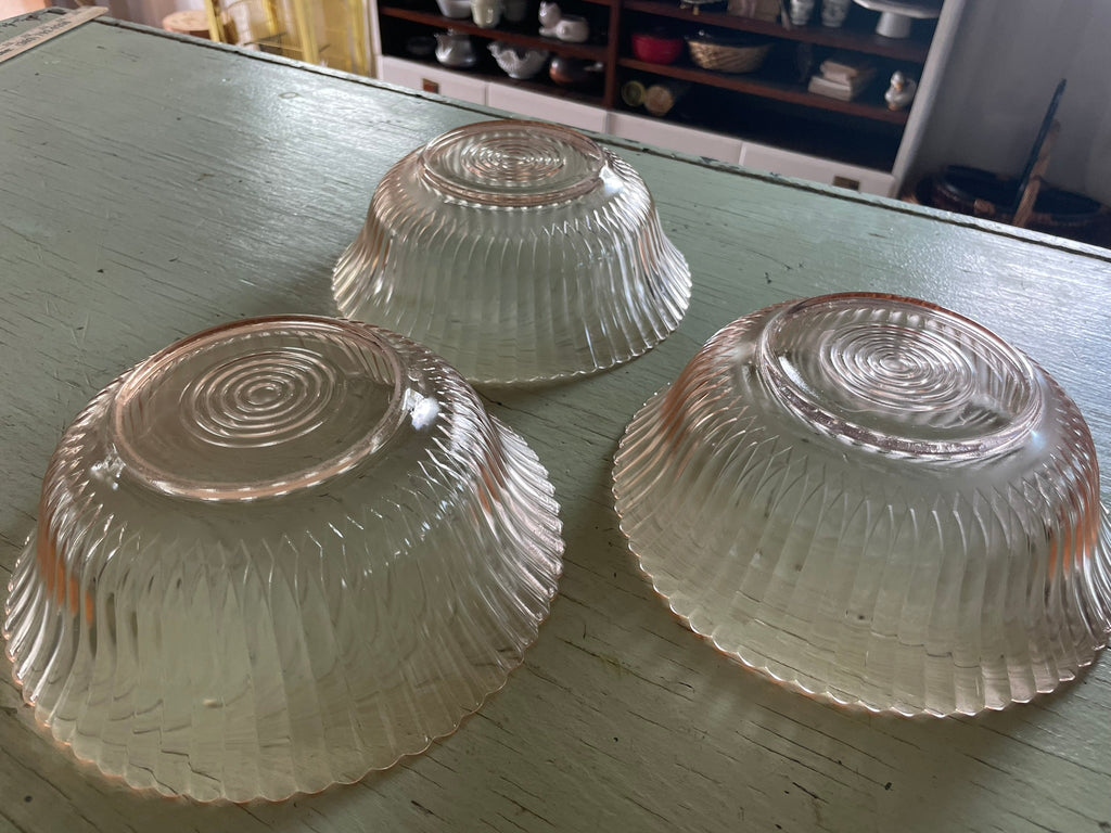 Pink Depression Glass Serving Bowls, Petalware by Macbeth Evans - Set of 3