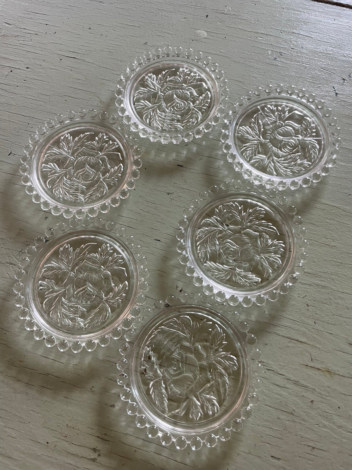Vintage Embossed Rose Glass Coasters - Set of 5
