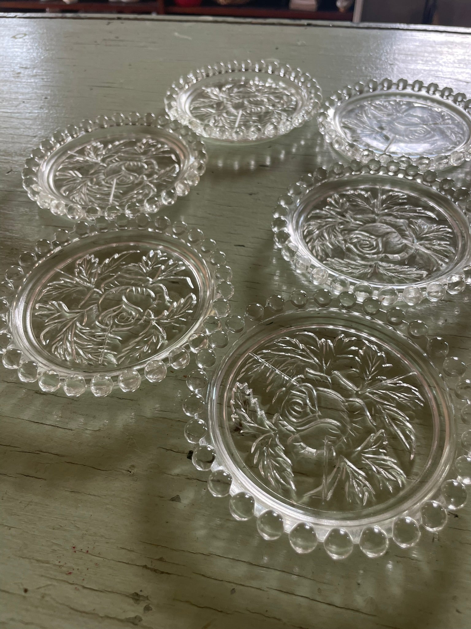 Vintage Embossed Rose Glass Coasters - Set of 5