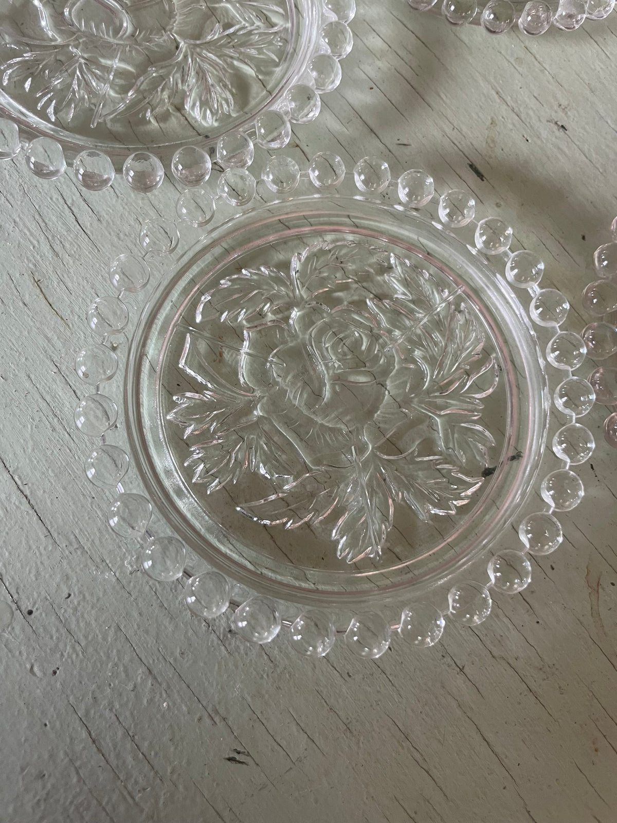 Vintage Embossed Rose Glass Coasters - Set of 5