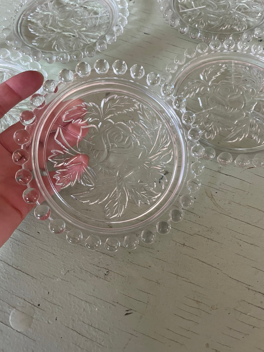 Vintage Embossed Rose Glass Coasters - Set of 5