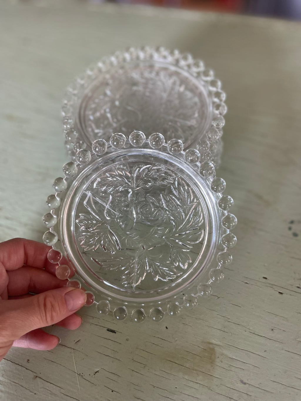 Vintage Embossed Rose Glass Coasters - Set of 5