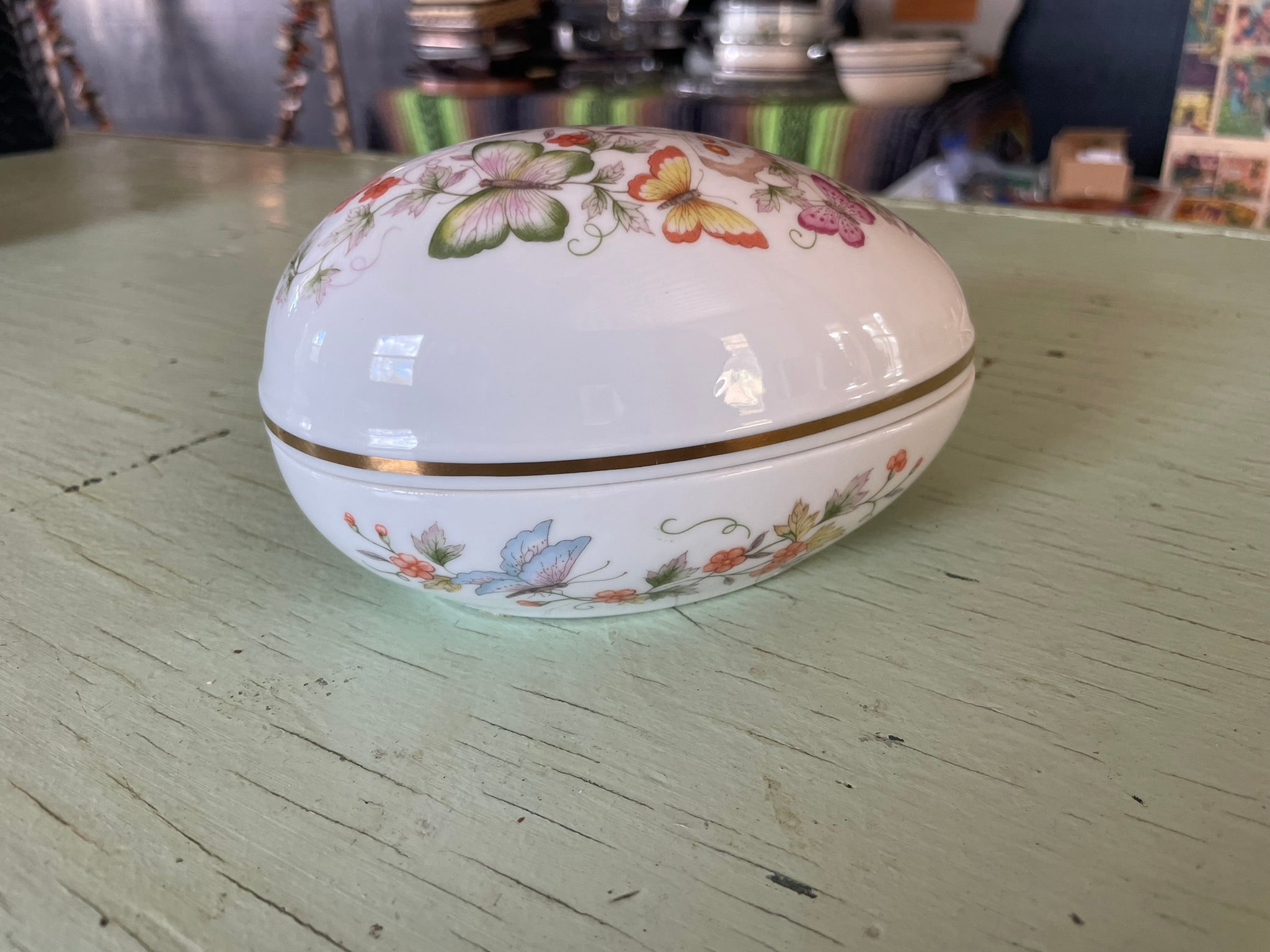 Vintage Avon Porcelain Egg with Butterflies Trinket Box