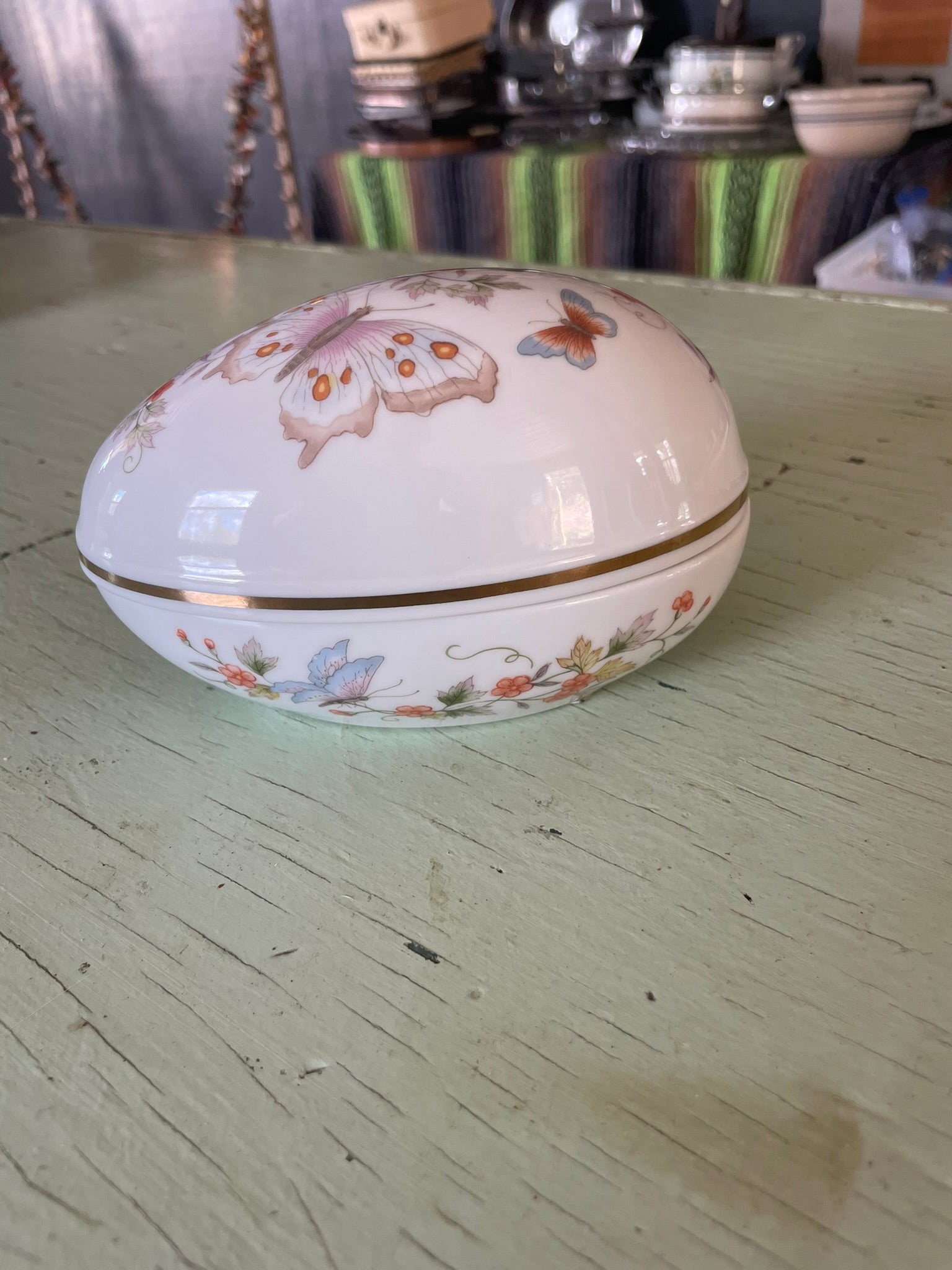 Vintage Avon Porcelain Egg with Butterflies Trinket Box