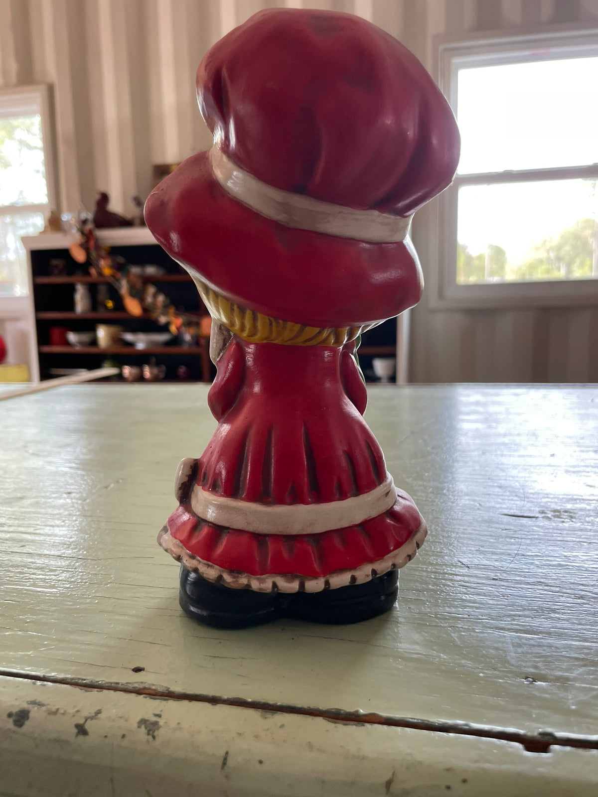 Vintage Little Girl Figurine in Red Bonnet – Farmhouse Decor