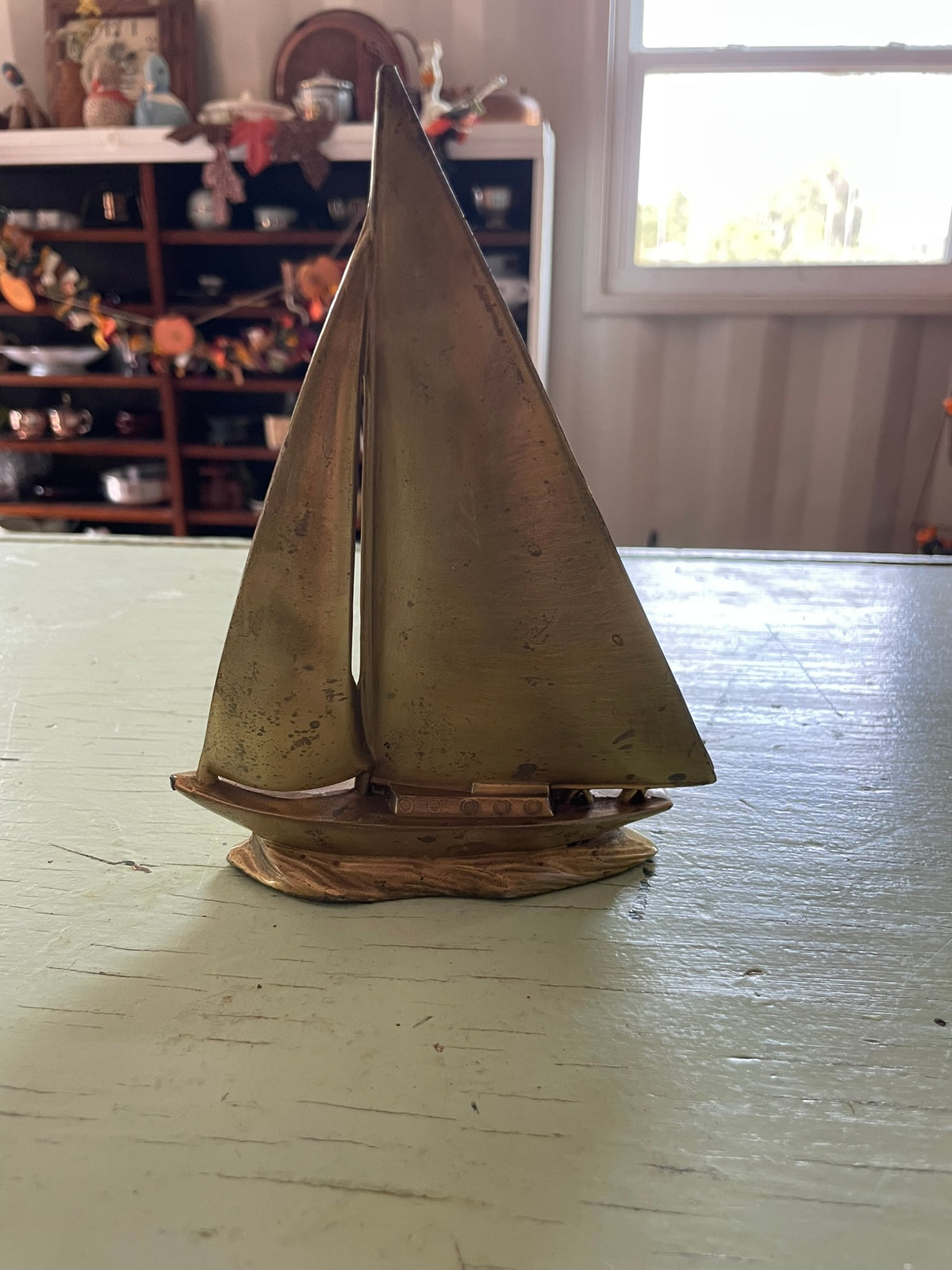 Vintage Large Brass Sailboat Figurine – Mid-Century Nautical Charm