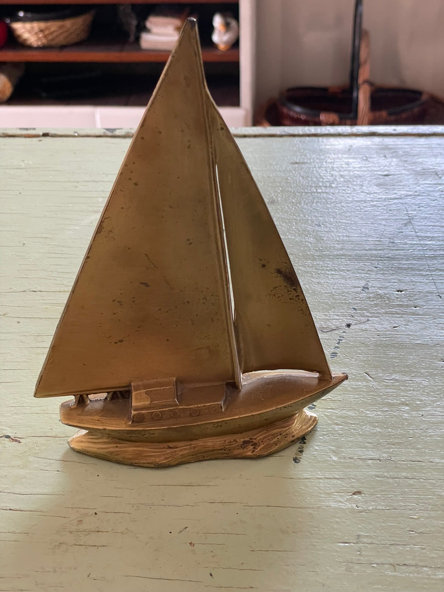 Vintage Large Brass Sailboat Figurine – Mid-Century Nautical Charm