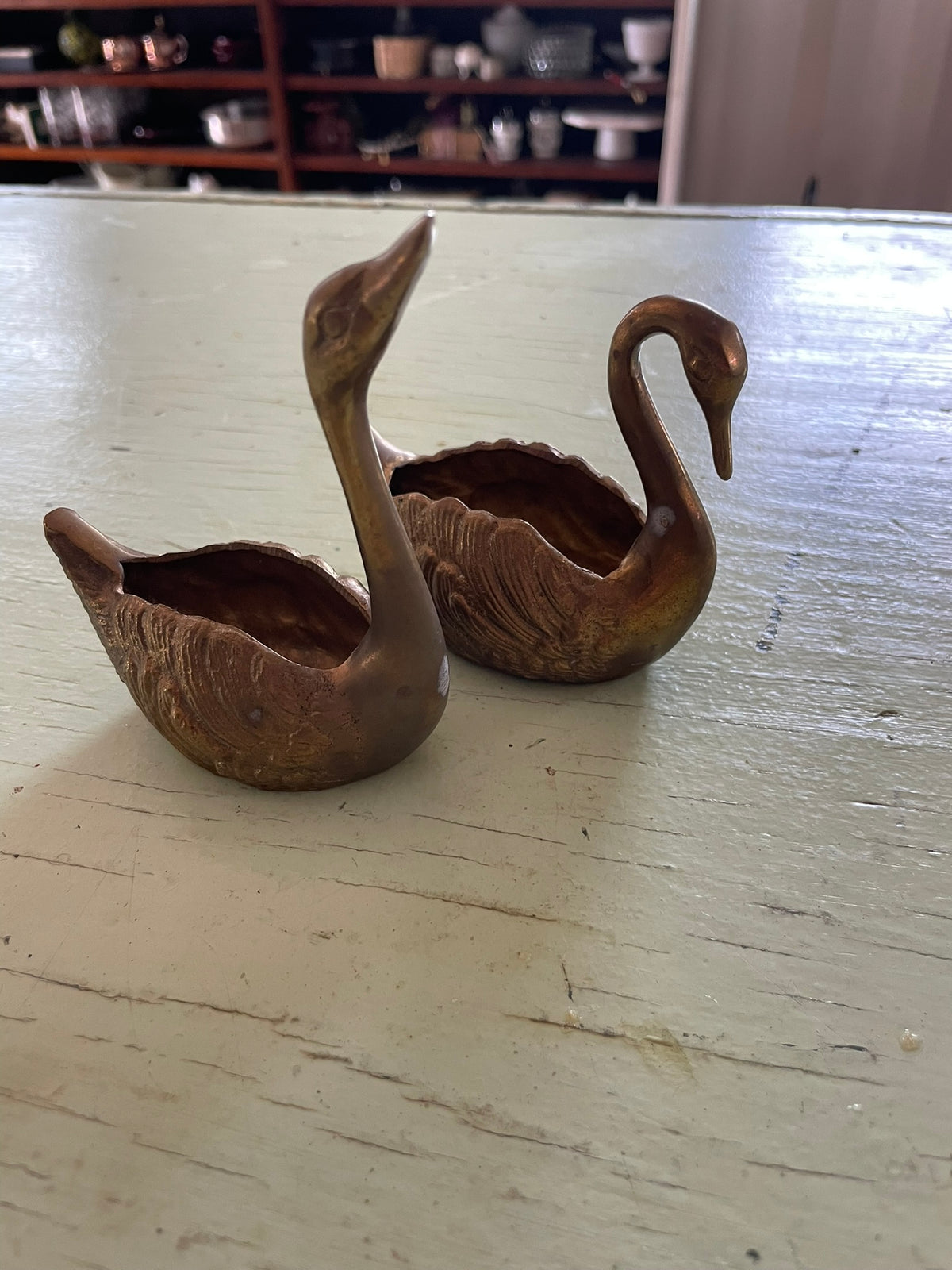 Vintage Brass Swan Trinket Dishes – Pair