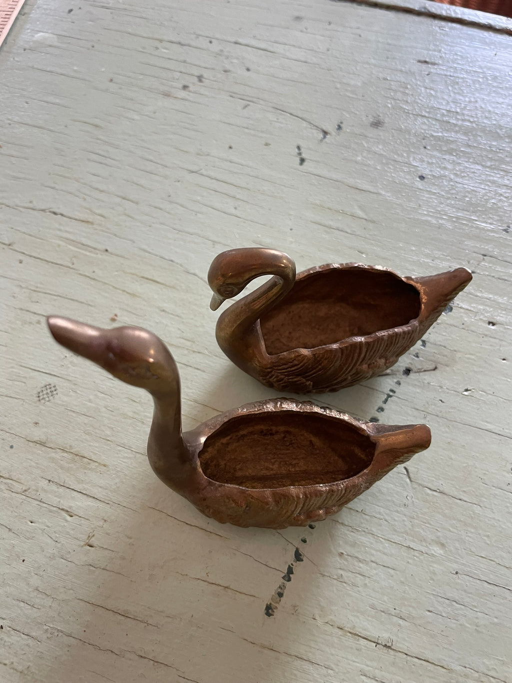 Vintage Brass Swan Trinket Dishes – Pair