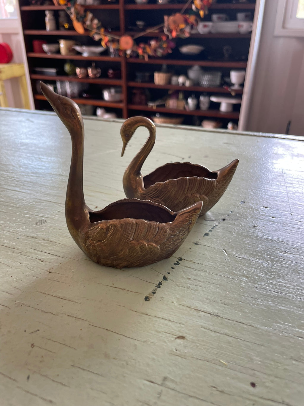 Vintage Brass Swan Trinket Dishes – Pair