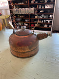 Vintage Copper Teapot with Blue and White Porcelain Accents