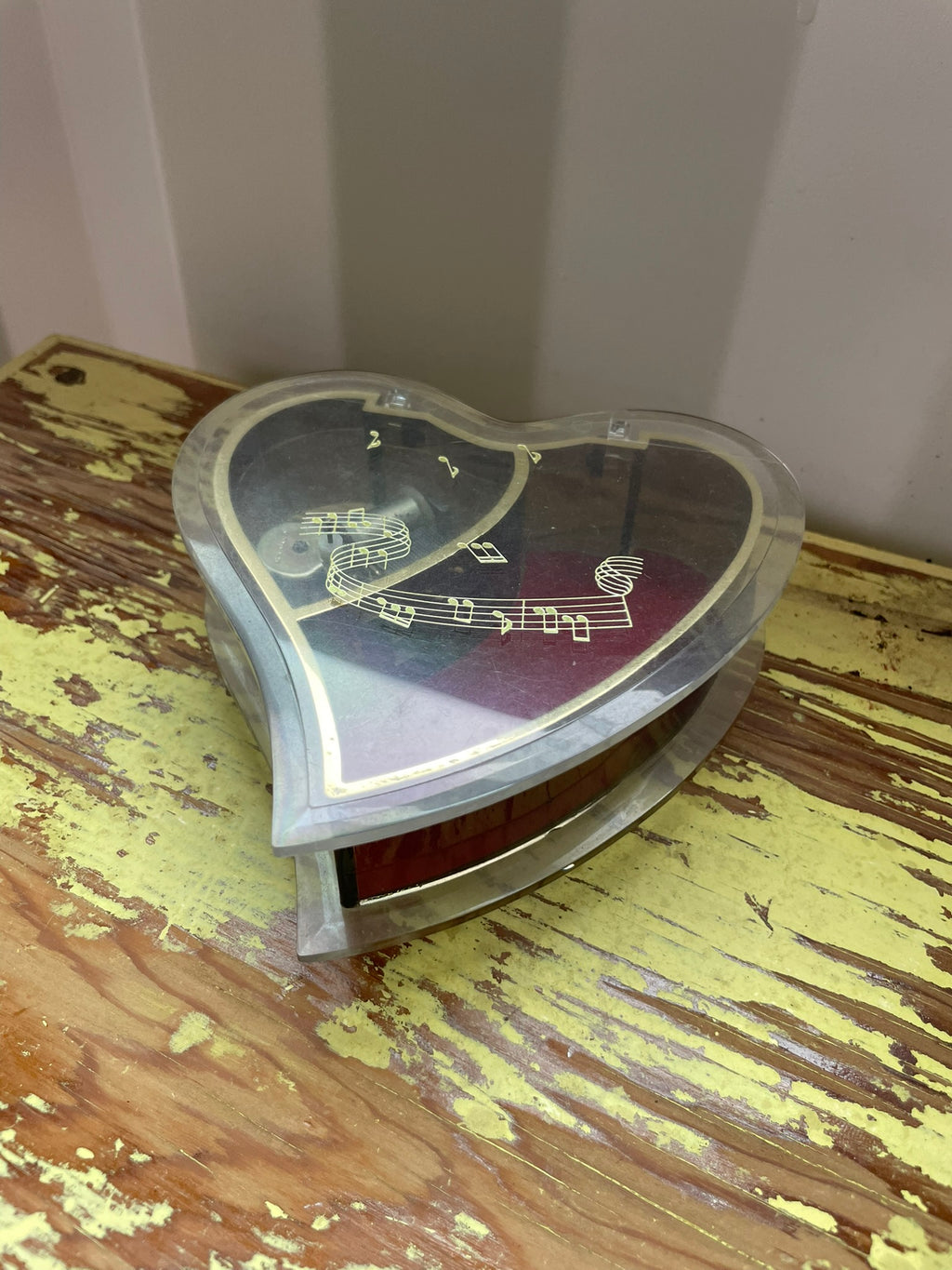 Vintage Heart-Shaped Music Box with Gold-Tone Trim