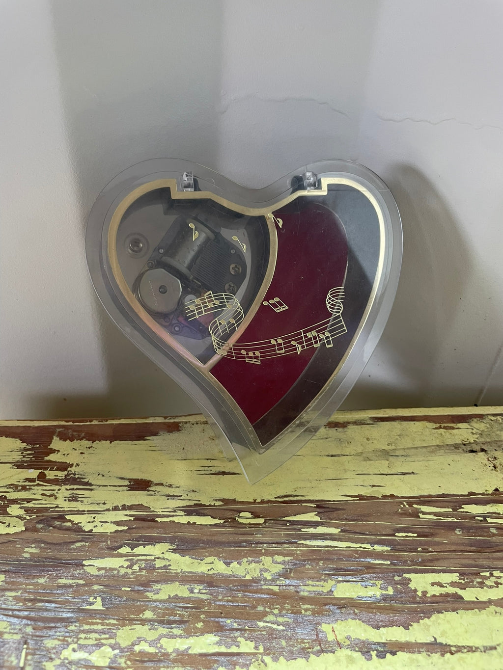 Vintage Heart-Shaped Music Box with Gold-Tone Trim