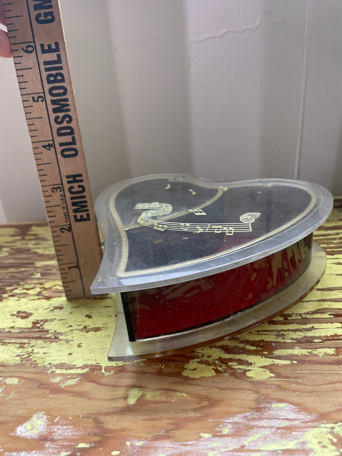 Vintage Heart-Shaped Music Box with Gold-Tone Trim