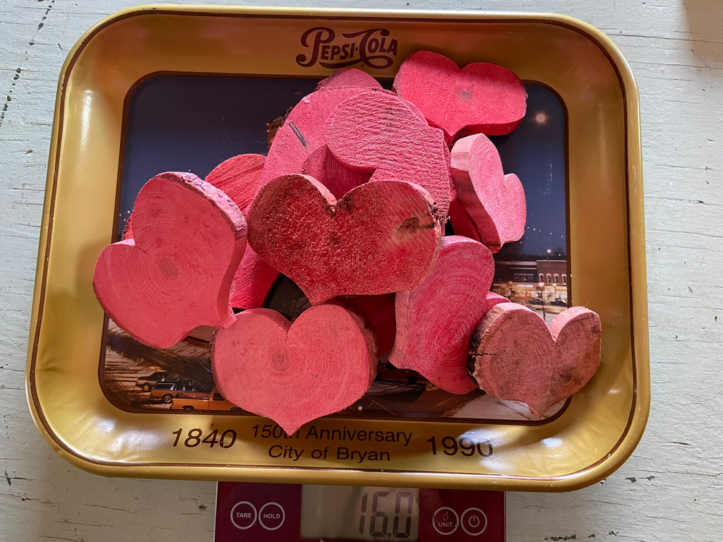 1 lb Bulk Hand-Cut Wooden Hearts – Choose Your Color!