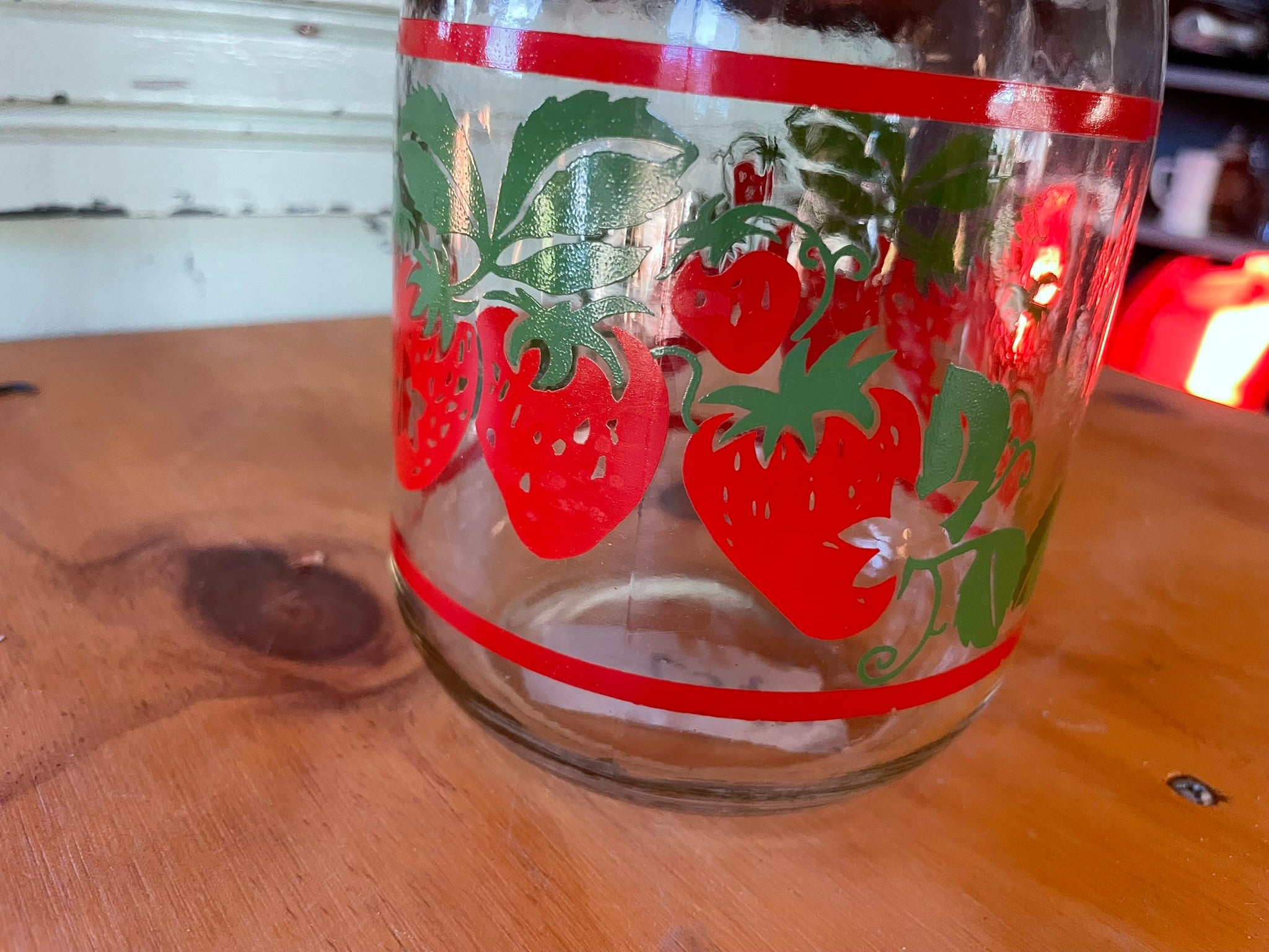 Vintage Strawberry Glass Jar with Red Lid – Retro Kitchen Storage & Decor