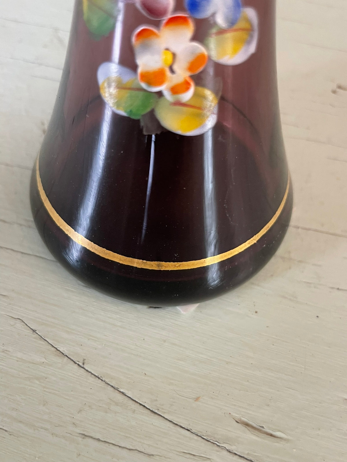Vintage Amethyst Glass Hand Painted Vase