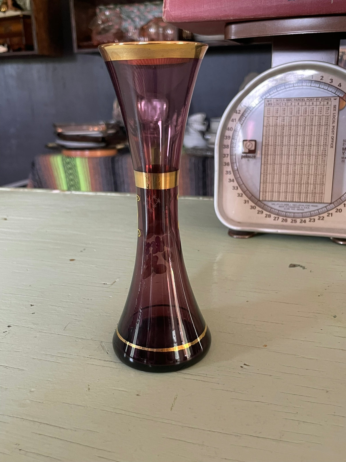 Vintage Amethyst Glass Hand Painted Vase