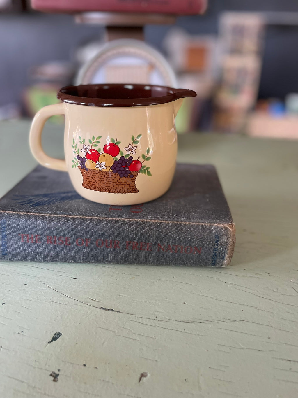 Vintage Enamelware Fruit Basket Pitcher