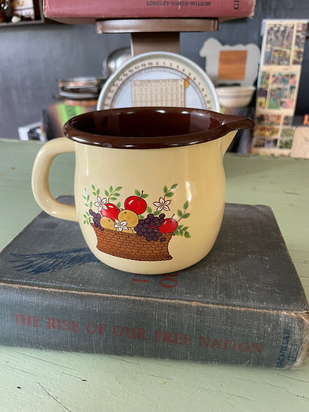 Vintage Enamelware Fruit Basket Pitcher
