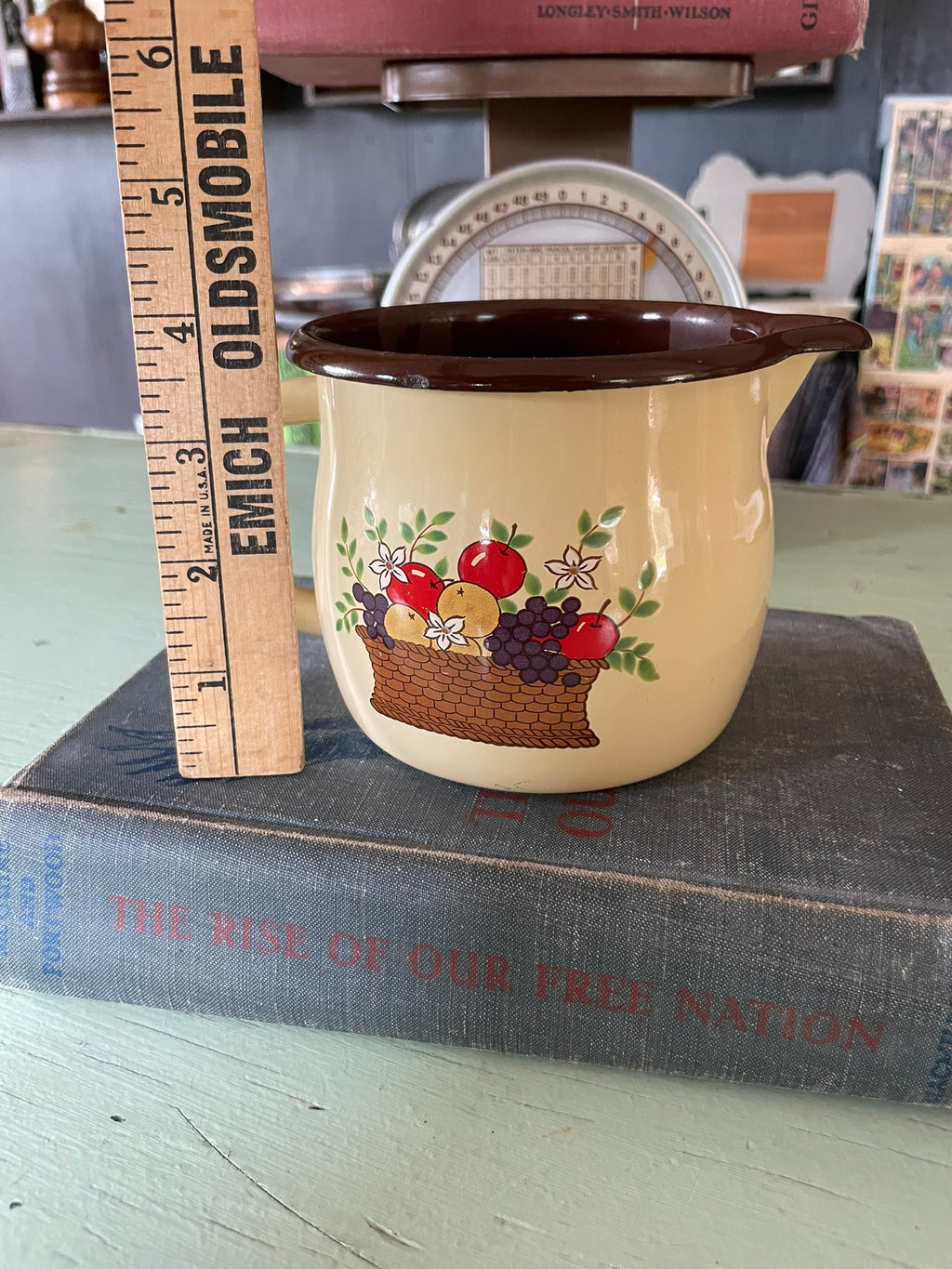 Vintage Enamelware Fruit Basket Pitcher