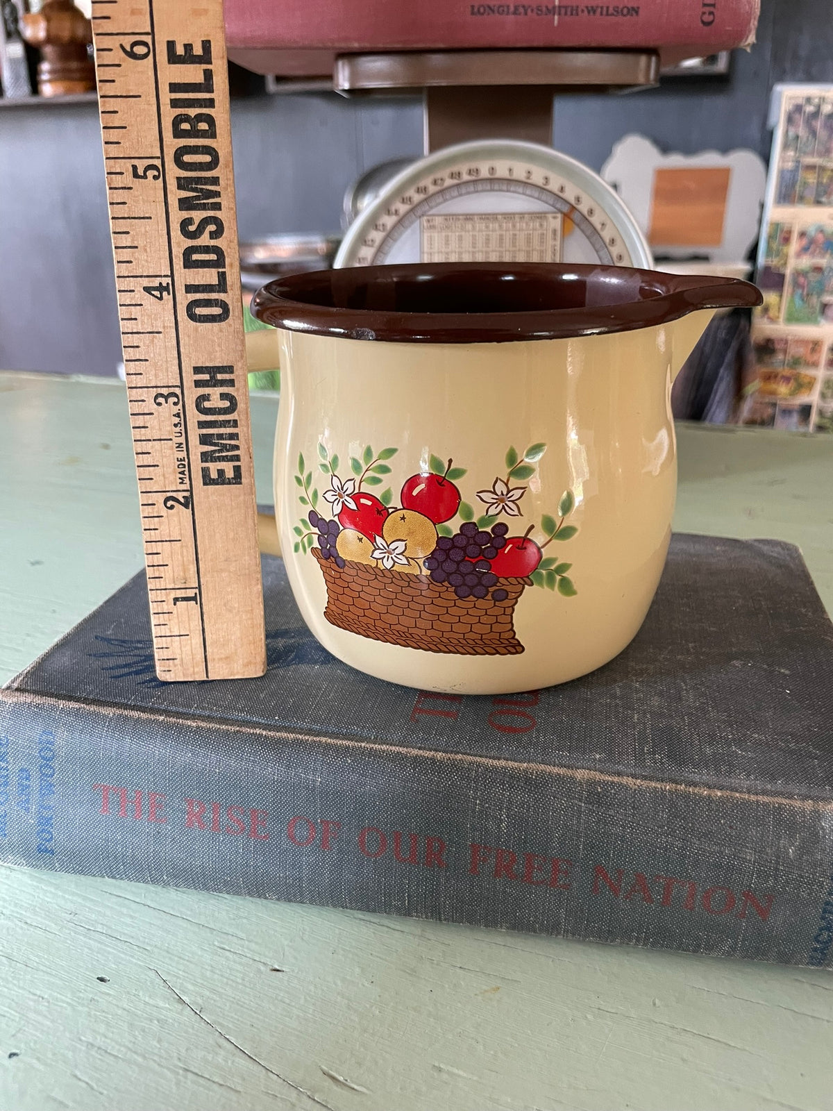 Vintage Enamelware Fruit Basket Pitcher