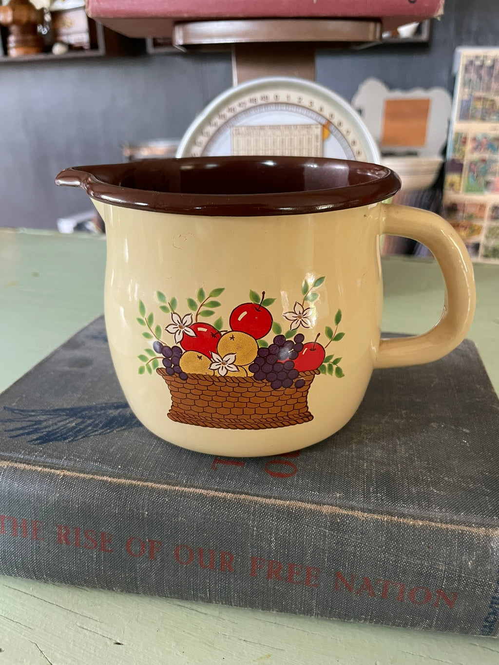 Vintage Enamelware Fruit Basket Pitcher