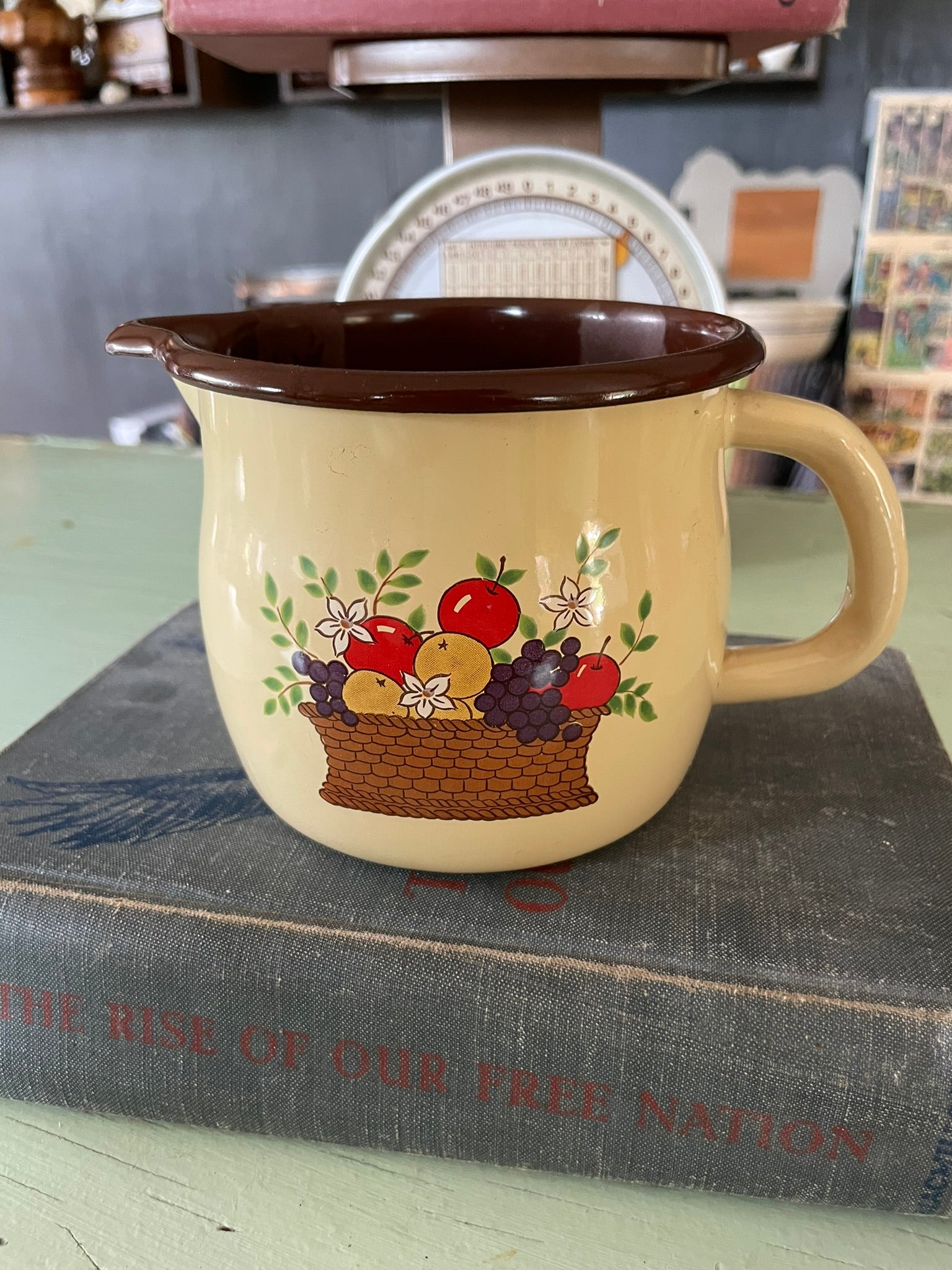 Vintage Enamelware Fruit Basket Pitcher