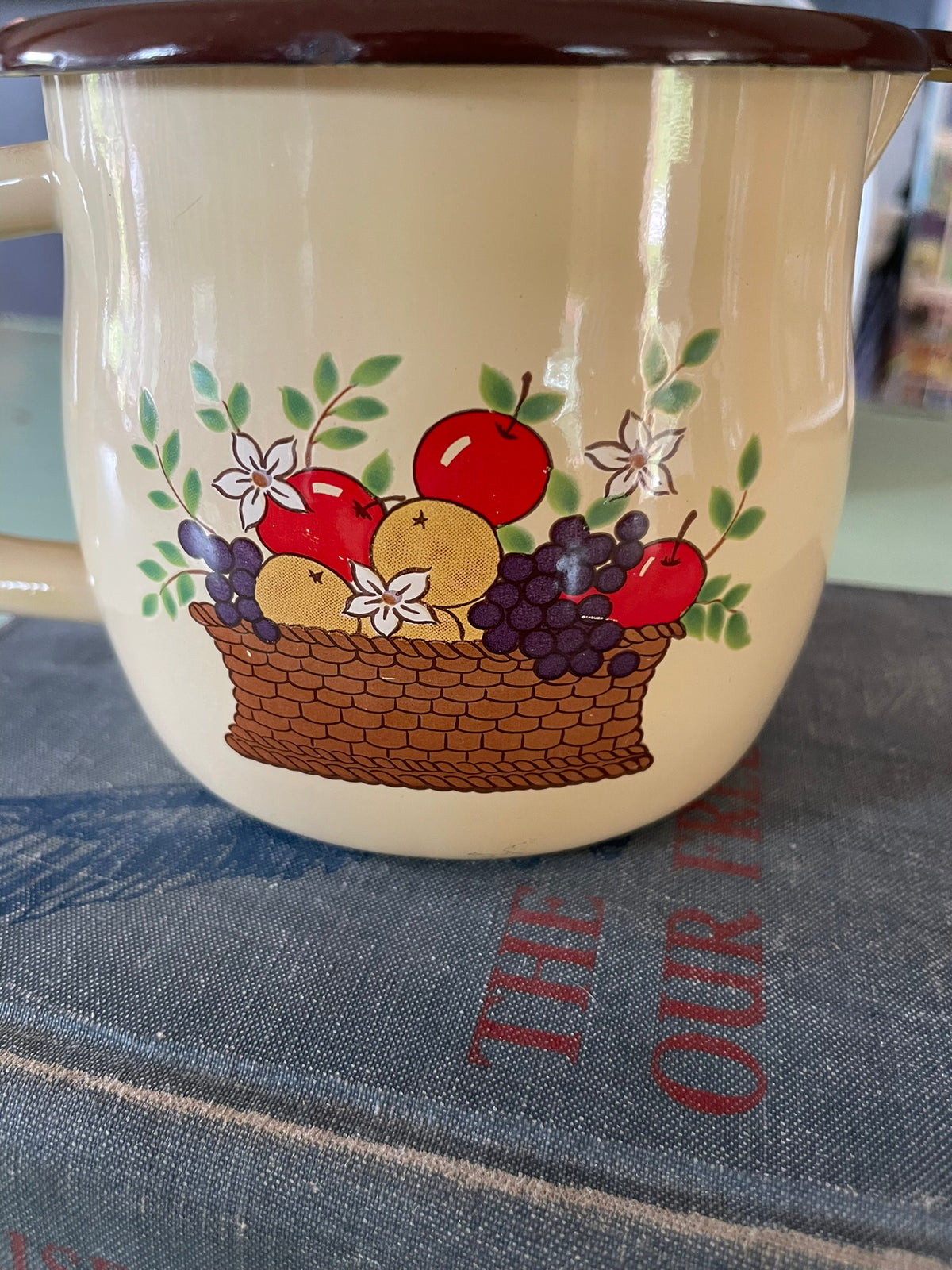 Vintage Enamelware Fruit Basket Pitcher