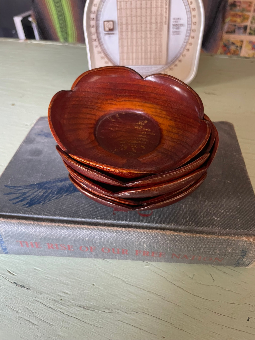 Japanese Wood Coasters/ Saucer Set of 5
