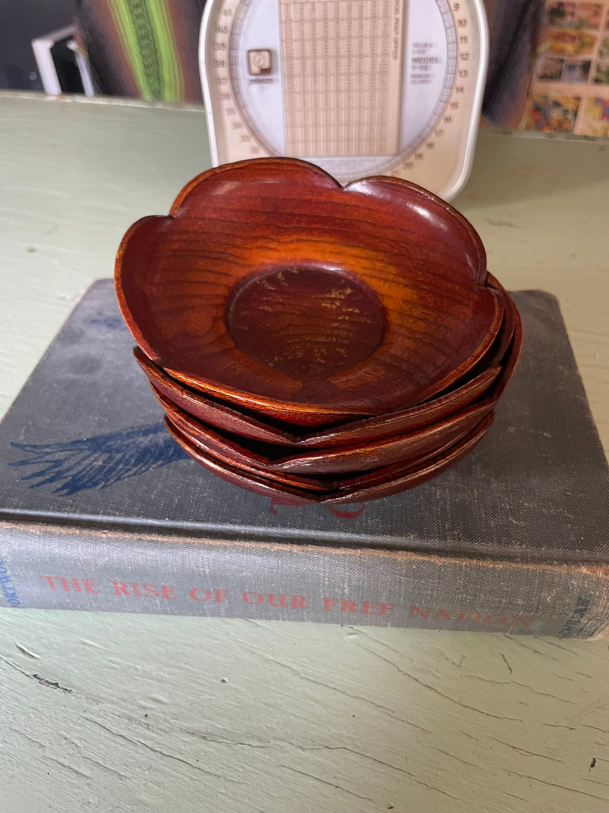 Japanese Wood Coasters/ Saucer Set of 5