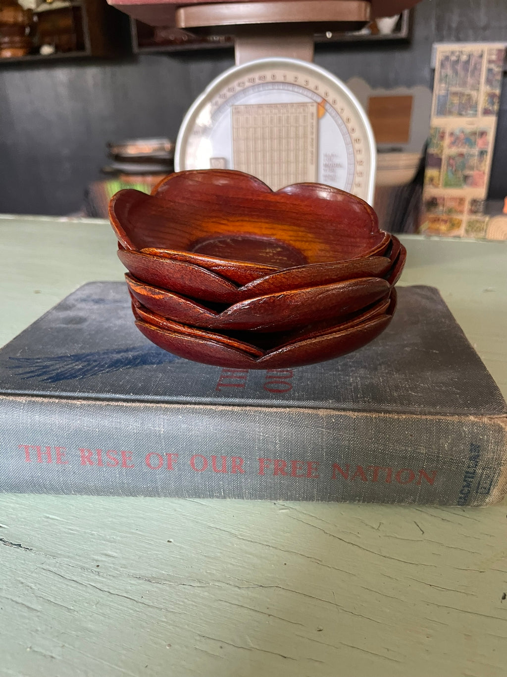 Japanese Wood Coasters/ Saucer Set of 5