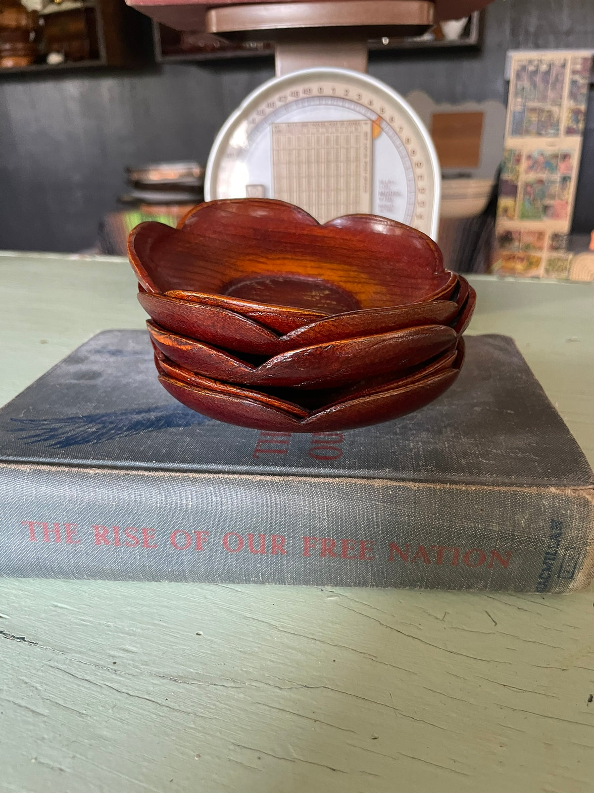Japanese Wood Coasters/ Saucer Set of 5