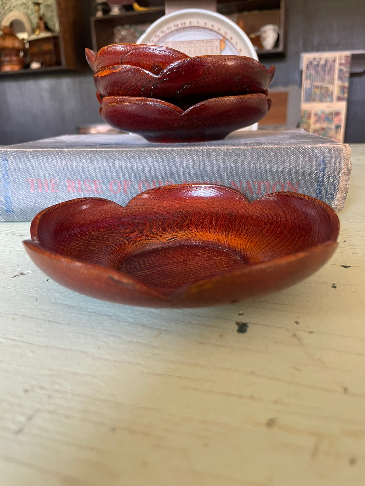 Japanese Wood Coasters/ Saucer Set of 5