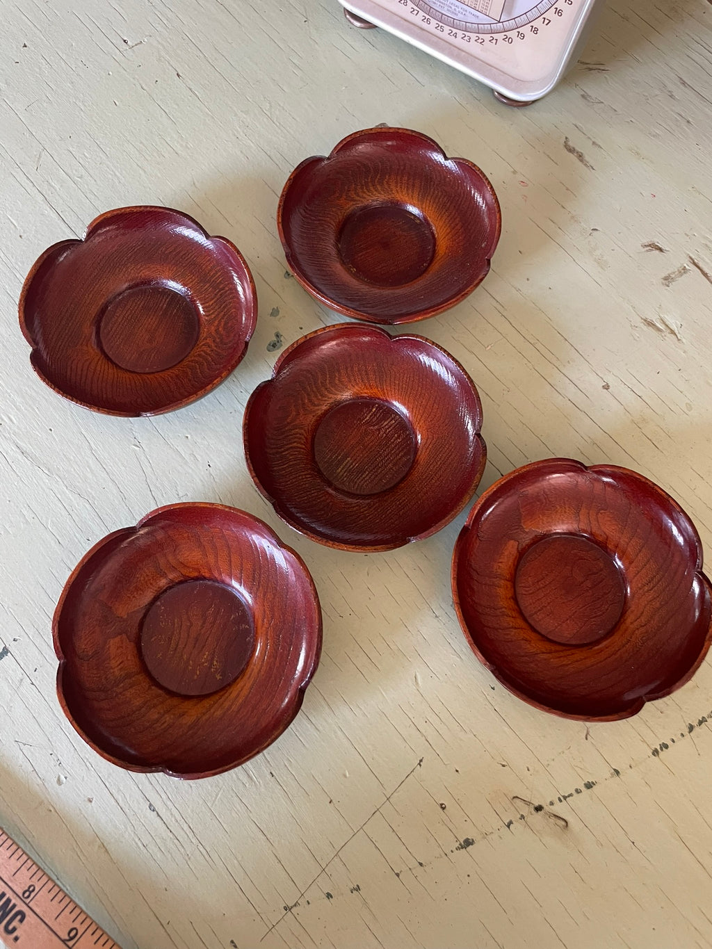 Japanese Wood Coasters/ Saucer Set of 5