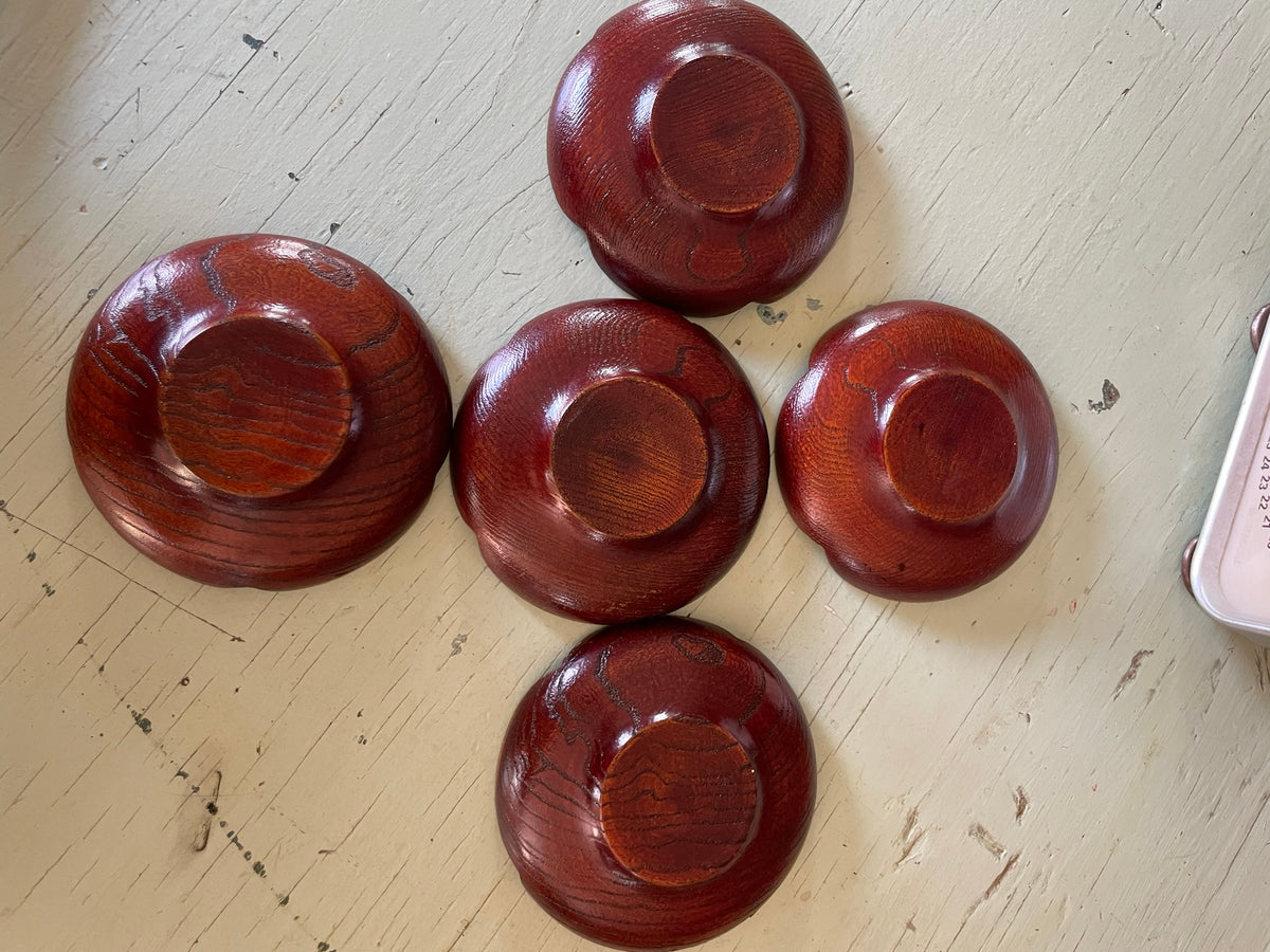 Japanese Wood Coasters/ Saucer Set of 5