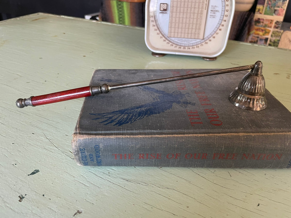 Vintage Hinged Wood & Brass Candle Snuffer