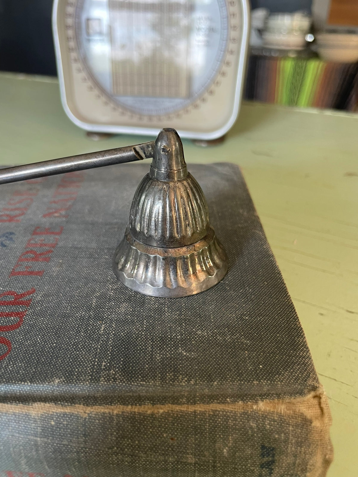 Vintage Hinged Wood & Brass Candle Snuffer
