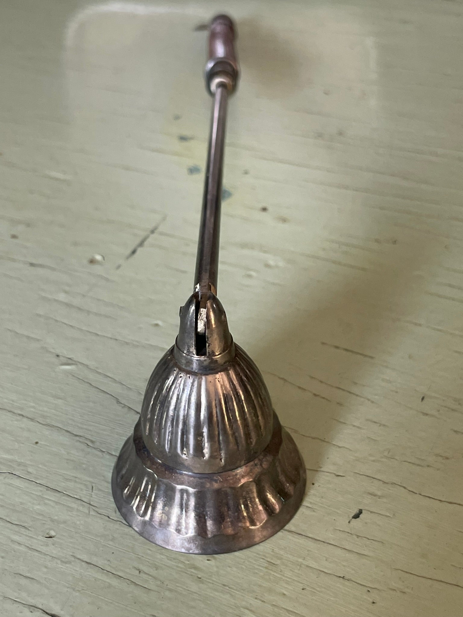 Vintage Hinged Wood & Brass Candle Snuffer