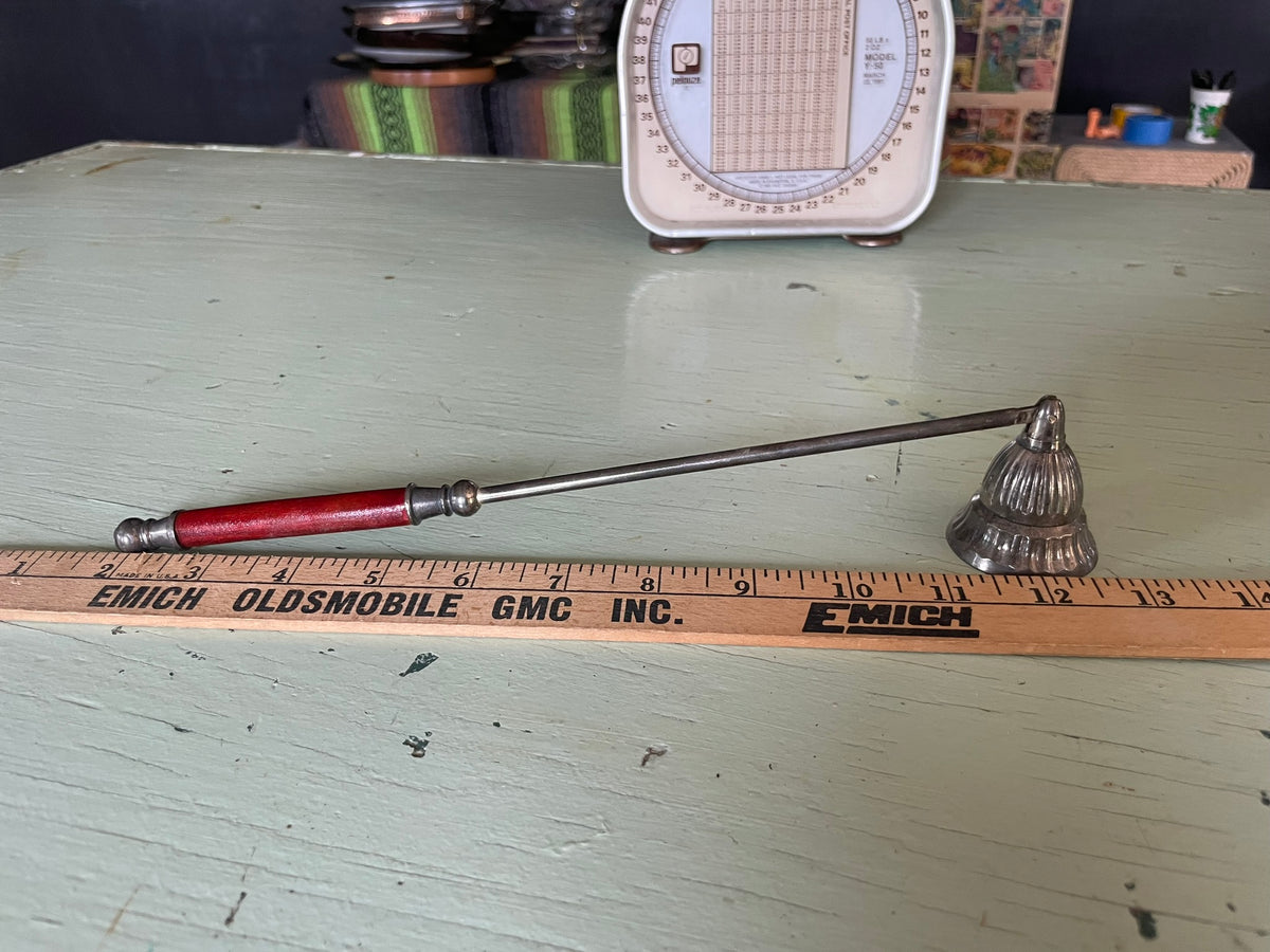Vintage Hinged Wood & Brass Candle Snuffer