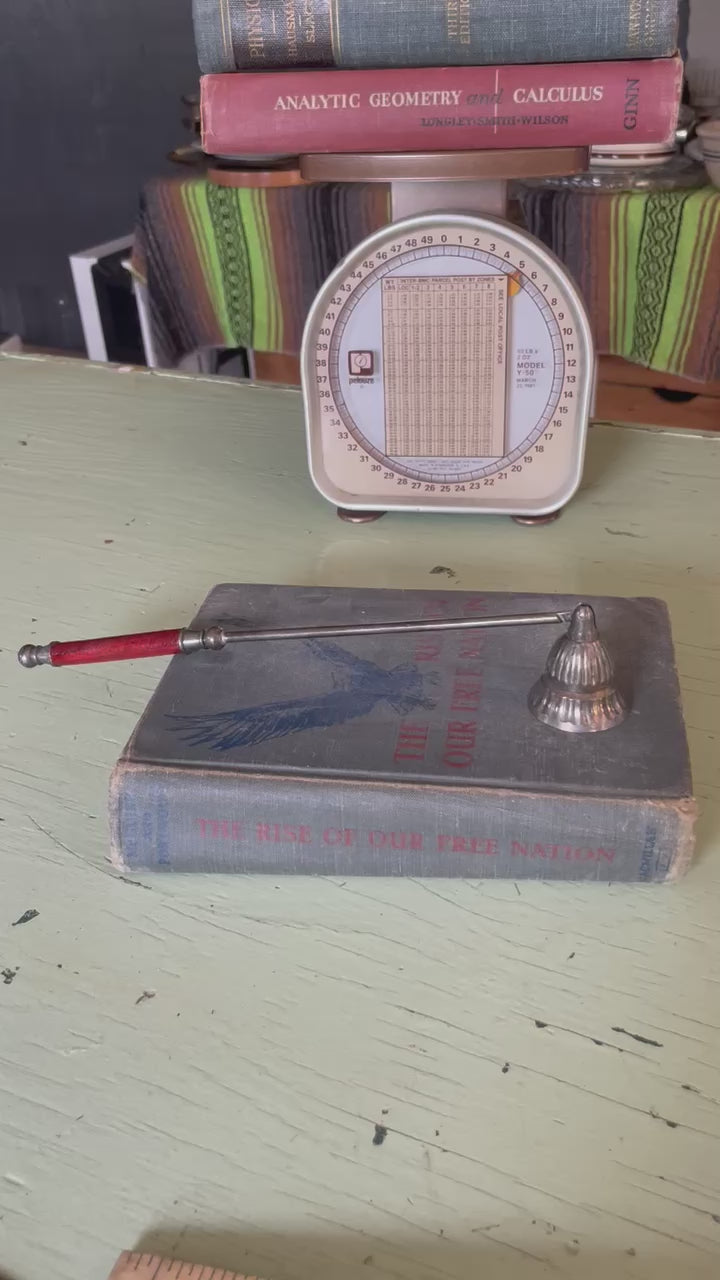 Vintage Hinged Wood & Brass Candle Snuffer