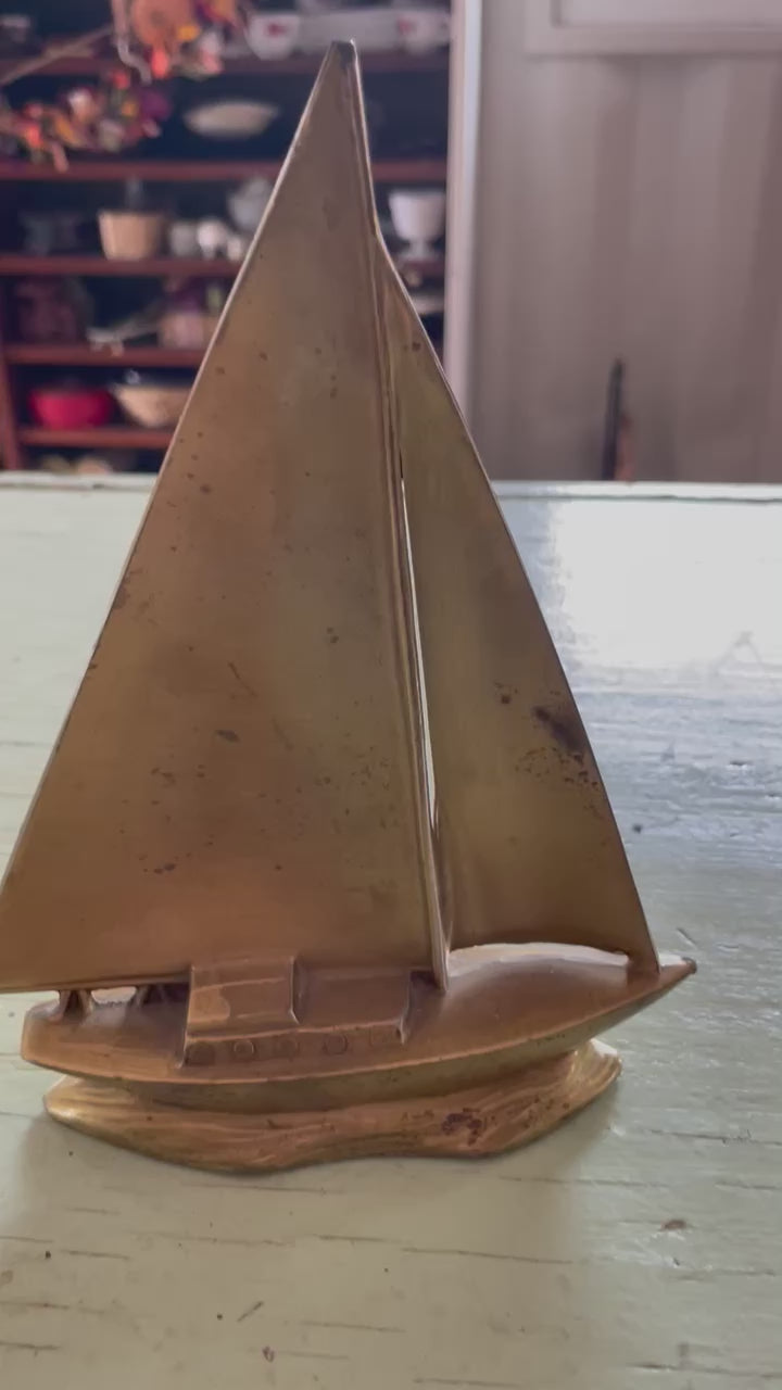 Vintage Large Brass Sailboat Figurine – Mid-Century Nautical Charm