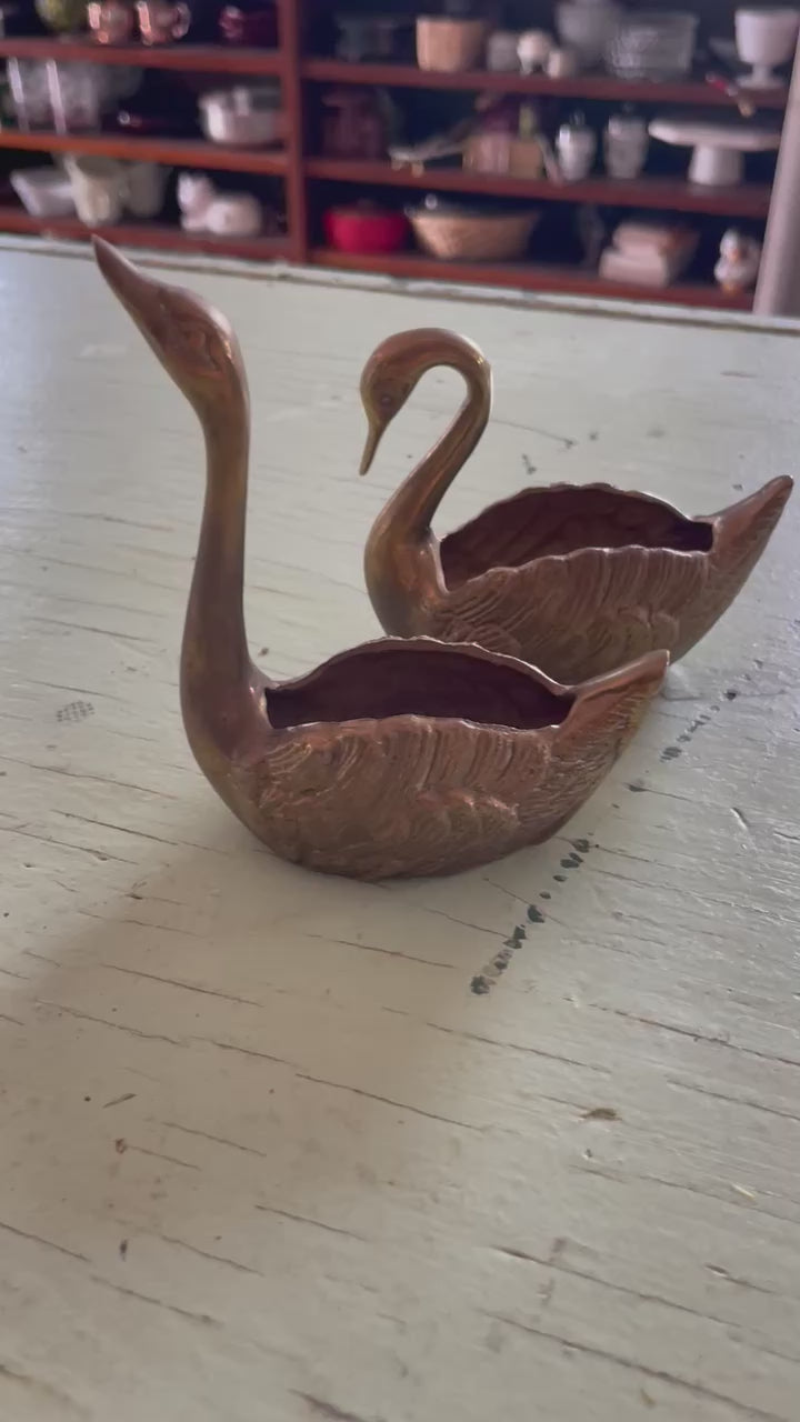 Vintage Brass Swan Trinket Dishes – Pair